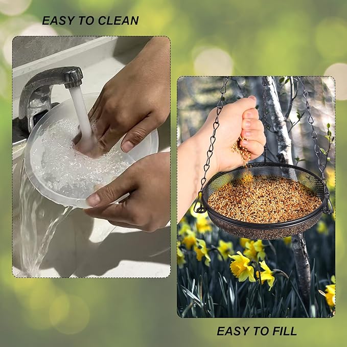 HRAYLTOP 2-in-1 Set Hanging Bird Feeder and Bath for Outdoor, Small Metal Tray Perfect for Attracting Bird