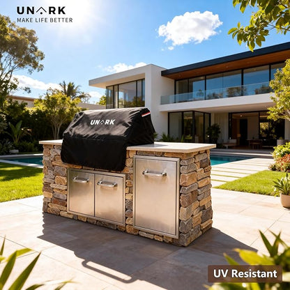 Built in Grill Cover for Outdoor Grill, Heavy Duty Waterproof BBQ Cover with Plush Lining, UV Resistant Island BBQ Grill Top Cover, Fits Up to 43" W x 35" D x 24" H Inches, Black