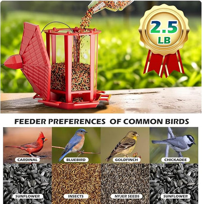Birdream 2 Pack Bird Feeders for Outdoor Hanging, Retro Pagoda Design Fun Installation Bird Feeder, Attracting Wild Birds Chickadees Goldfinches Cardinals Finches and Sparrows - Red
