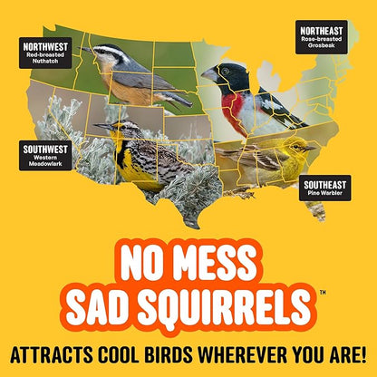 Cool Birds No Mess Sad Squirrels Hot Bird Seed – 10 lb. Spicy Shell-Free Blend with Peanuts, Sunflower Hearts & Chili Pepper Oil – No Waste, Squirrel-Resistant Bird Food for Outside Feeders