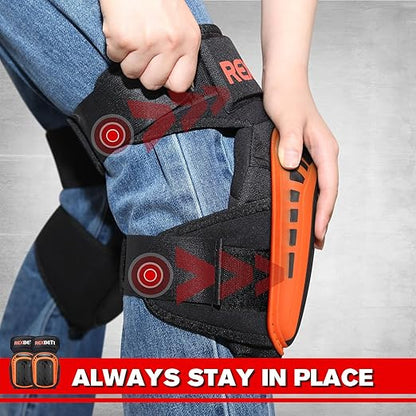 REXBETI Knee Pads for Work, Construction Knee Pads for Men, Heavy Duty Comfortable Anti-slip Foam Gel Knee Pads for Gardening Flooring and Cleaning, Strong Stretchable Straps, Orange