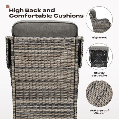 Rilyson Outdoor Wicker Patio Furniture Set - 4 Piece Patio Conversation Set with Swivel Rocker Chairs and Ottomans, 6 inch Cushions, High Back, Deep Seating, for Porch Deck Garden Mixed Grey/Grey