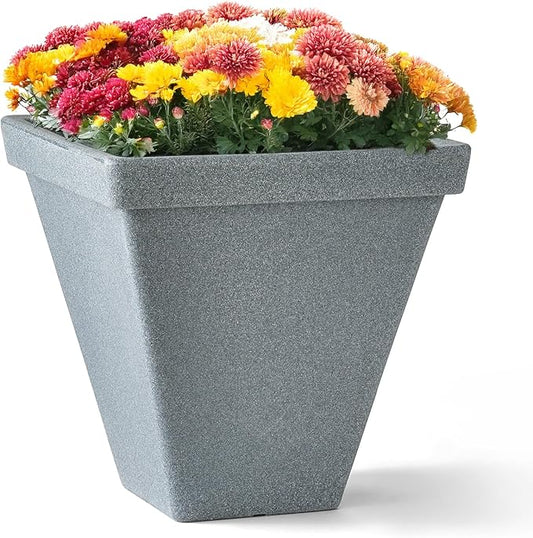 ARBORA 16" Mykonos Square Polyresin Indoor and Outdoor Planter with Stone Blend Concrete Finish - Durable, All Season, Weatherproof, Lightweight, Large Plant Pot for Patio, Garden, Deck, Entryway