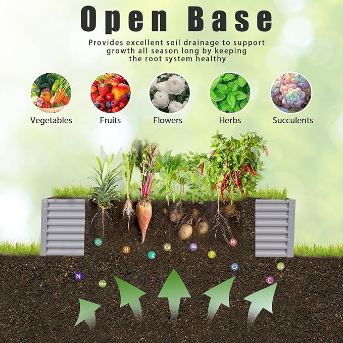 1 Pack 8x3x2FT Galvanized Raised Garden Bed Kit Retangular Metal Ground Planter Box Outdoor Bottomless Planter Raised Beds for Vegetables Flowers Herbs Fruits, Gray