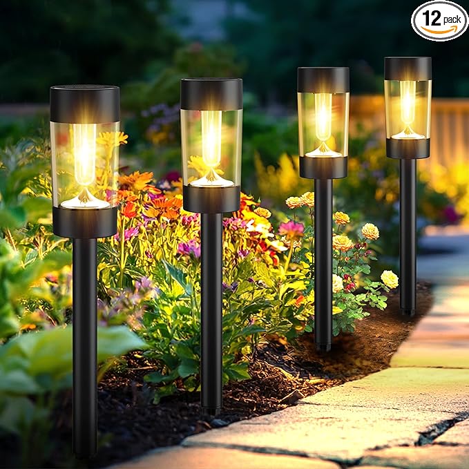Eyrosa Solar Lights Outdoor, 12 Pack Waterproof Solar Landscape Lighting for Pathway Garden Yard Path Walkway Driveway Lawn Patio Outside Decor, Warm White