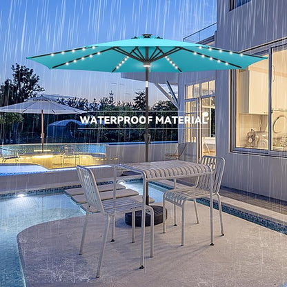 9ft Solar Umbrella Outdoor - Lighted Patio Umbrella with 40 LED Lights Waterprool Uv Protection, Table Umbrella with Tilt & Crank for Pool, Porch, Garden, Deck, Backyard(Sky Blue)