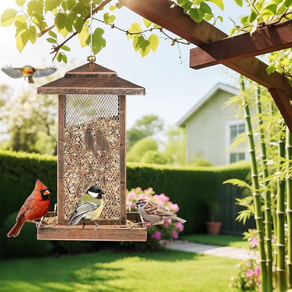 LBTING Bird Feeder for Outside, Metal Lantern-Shaped Bird Feeder, Wild Bird Feeders for Hanging Outdoor Garden Yard, Birds Pattern