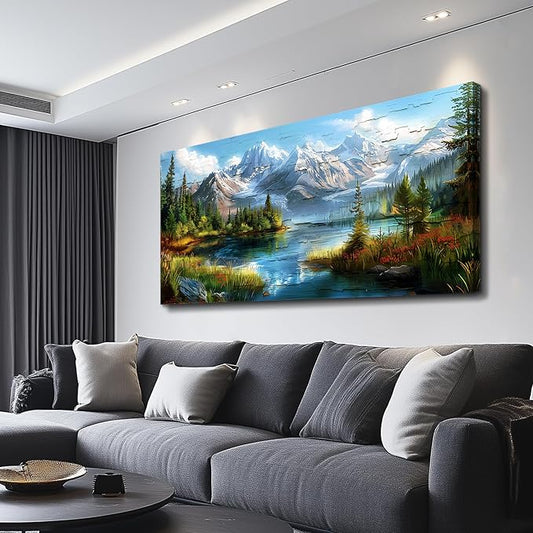 FUHAIHUA Large Wall Decor For Living Room Canvas Wall Art For Office Farmhouse Wall Decorations For Bedroom Mountains Rivers Landscape Painting Modern Pictures Artwork Room Home Decor 24x48 In