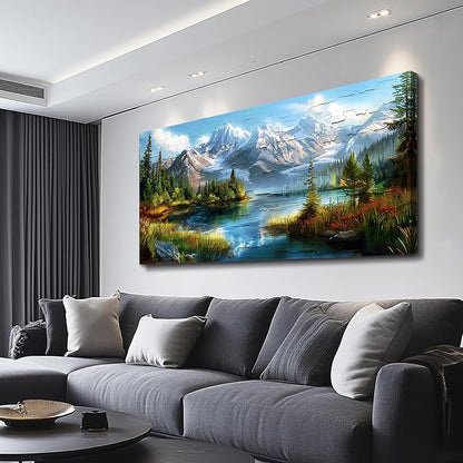 FUHAIHUA Canvas Wall Art For Living Room Large Wall Decor For Office Modern Bedroom Decoration Mountain Rivers Landscape Pictures Farmhouse Painting Artwork Wall Mural Aesthetic Home Decor 30x60 In