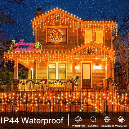 640 LED Icicle Lights for outside 66ft Christmas Icicle Lights Outdoor 8 Modes with 120 Drops Waterproof Christmas Light Plug in for Indoor House Party Holiday Thanksgiving Decorations, Orange