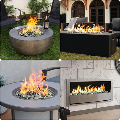 Mr. Fireglass 10 Pounds Blended Fire Glass, 1/4 Inch Mixed Colored High Luster Reflective Tempered Firepit Glass Rocks for Fireplace Fire Pit Table and Landscaping, Light Green, Onyx Black, Platinum