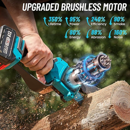 SEESII 2-in-1 Electric Pole Saws for Tree Trimming, 8 Inch Brushless Mini Chainsaw with Extension Pole, Cordless Pole Chain Saw, Tree Trimmer Limb Branch Cutter Pruner with 2 x 4.0Ah Batteries, PS810