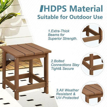LZRS Adirondack Outdoor Side Table – Durable Weather-Resistant HDPE Patio End Table for Porch, Deck, Pool, Garden,Sturdy and Easy Assembly, Brown