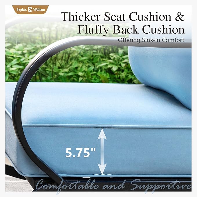 Sophia & William 2 Pieces Patio Furniture Sets Metal Sofa Chairs Patio Cushion Armchairs Swivel Sofa Chairs with Removable Cover for Garden Backyard Poolside Blue