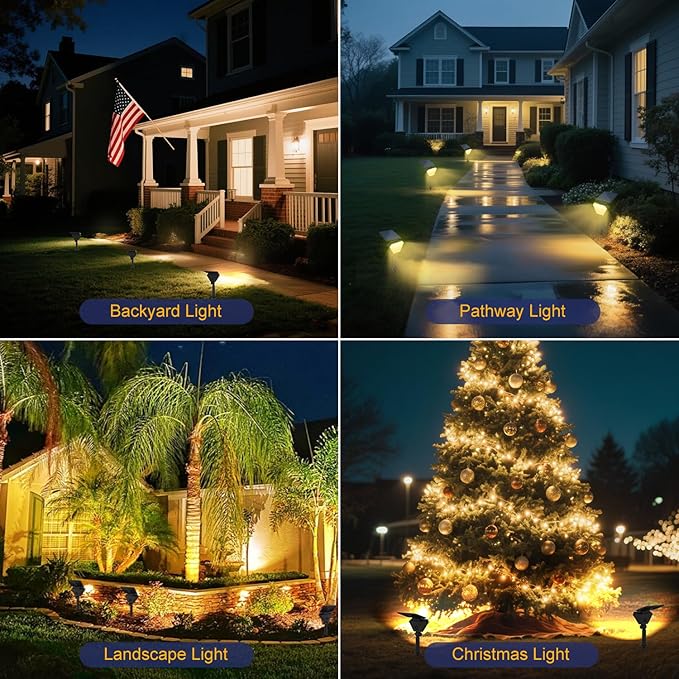 T-SUN Solar Lights Outdoor Waterproof IP65, 12 Pack LED Solar Spot Lights Color Changing IP65 Waterproof Smart Auto On/Off for Outside Landscape Garden Yard Lawn Pathway Patio Driveway