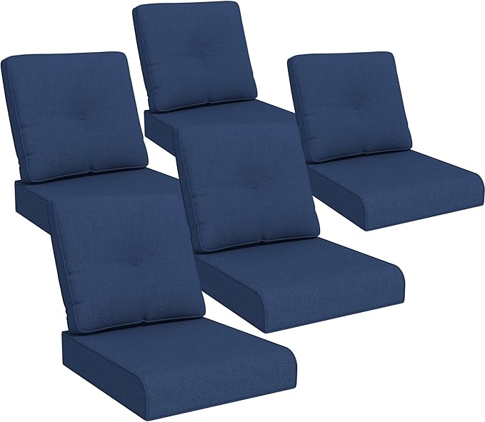 Joyside Outdoor Chair Cushions Set, 22x25/22x24 Inch Patio Furniture Deep Seat Cushions, Water Resistant & Thick Cushion, Outdoor Replacement Cushions for Seat and Sofa (Blue, 5 Set)