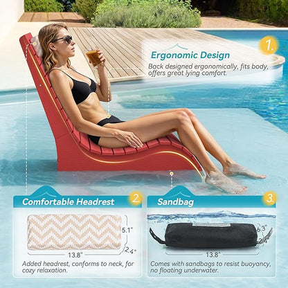 LUE BONA HDPS Pool Chair, Fade-Resistant Use in Pools Up to 10-Inches Deep Pools Lounge Chair for Sun Shelf, Chaise Lounger with Headrest for Outside Pool Deck