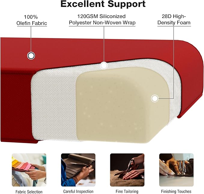 Joyside Outdoor Chair Cushions Set, 22x25/22x24 Inch Patio Furniture Deep Seat Cushions, Water Resistant & Thick Cushion, Outdoor Replacement Cushions for Seat and Sofa (Red, 5 Set)