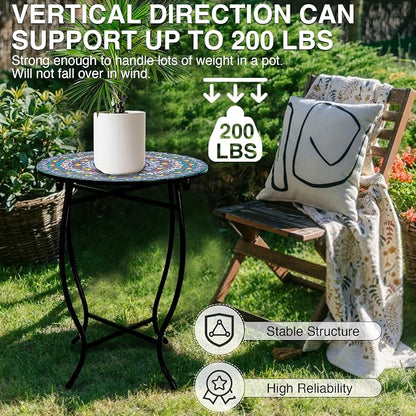 Fashion&cool Small Outdoor Side Table, 14" Round Patio Side Table, Weather Resistant Metal Desk End Table Side Table for Patio Yard Porch Balcony Garden Bedside, Plant Stand for Indoor Outdoor