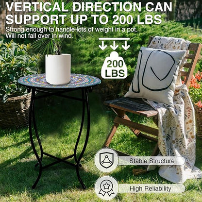 Outdoor Metal Side Tables, Round Patio Side Table, Weather Resistant Metal End Table Side Table for Patio Yard Porch Balcony Garden Bedside, Plant Stand for Indoor, Easy Assemble