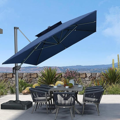 PURPLE LEAF Cantilever Umbrella Outdoor 10' X 13' Double Top Large Rectangle Heavy Duty 360° Rotation Offset Sun Shade Umbrella for Garden Patio Deck Pool Backyard Spectrum Indigo