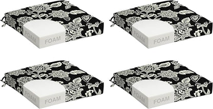 Arden Foam Outdoor Seat Cushions (4-Pack), 19 x 19, Premium High-Density Foam, Never Flattens, Weather-Proof for Outdoor Chairs Ashland Black Jacobean