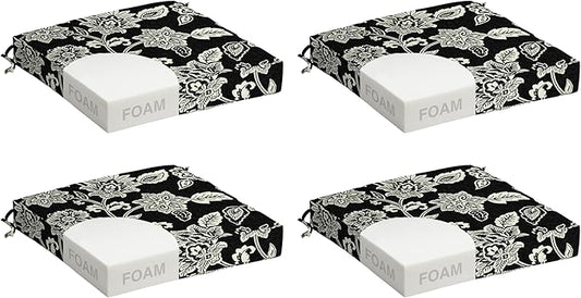 Arden Foam Outdoor Seat Cushions (4-Pack), 19 x 19, Premium High-Density Foam, Never Flattens, Weather-Proof for Outdoor Chairs Ashland Black Jacobean