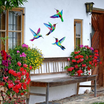 4 Pcs Metal Wall Art, Wall Decor for Bedroom, Rustic Hummingbirds Hanging Decorations for Garden Living Room Balcony Patio Fence Indoor Outdoor, 8.66L x 8.26W