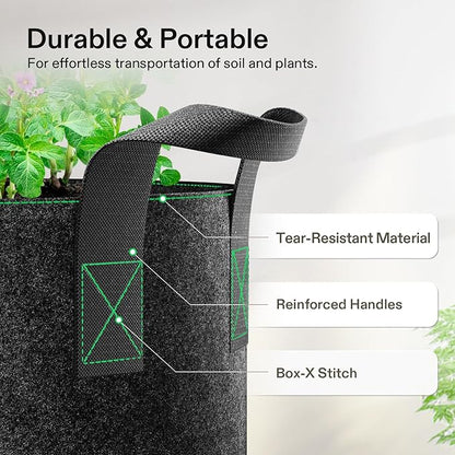 VIVOSUN 5-Pack 2 Gallon Grow Bags Heavy Duty Thickened Nonwoven Fabric Pots with Handles