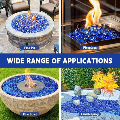 20 Pounds Fire Glass Beads,3/4 Inch High Luster Round Fire Glass for Gas Fireplace, Fire Pit Table,Landscaping, Caribbean Blue