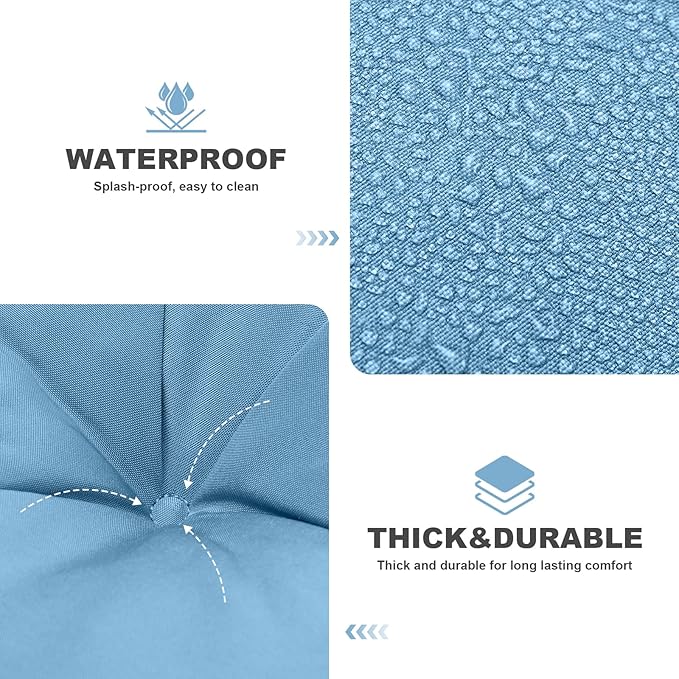 Porch Swing Cushions,Outdoor Cushions 3 Seater Replacement with Backrest, Waterproof Thickened Bench Cushion with Ties for Porch, Patio,Outdoor, Backyard and Garden (Sky Blue 40 * 40 in)