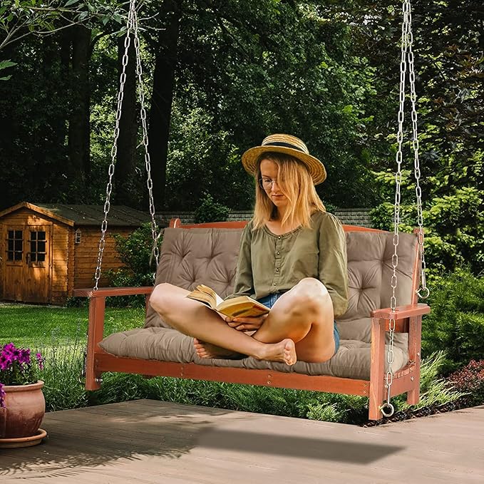 Replacement Cushion for Swings, Waterproof Porch Swing Cushion, 2-3 Seat Replacement Swing Seat Cushion with Backrest and Ties for Patio Backyard Porch Garden(Khaki 40 * 60 in)