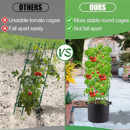 3 Sets Tomato Cages with 10-Gallon Sturdy Grow Bags, 48.5" Planter Support Trellis Pots Kit for Garden, Flowers Vegetable Cages for Cucumbers Eggplants Vertical Climbing Plants Vines