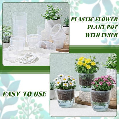 36pcs Self Watering Pots, Plastic Plant Pot with Inner Pot Self Watering Wick Planter pots for Indoor House Plants, Flowers, Succulents (3.5inch,Transparent)
