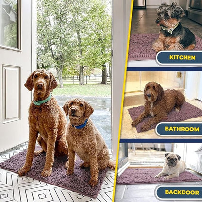 Muddy Mat® | Super Water Absorbent Door Mat Indoor, Microfiber Quick Dry Chenille Entryway Rug, Slip Resistant Front Door Mat, Indoor Mats for Entryway, Machine Washable Pet Rug, Plum 24" x 60"