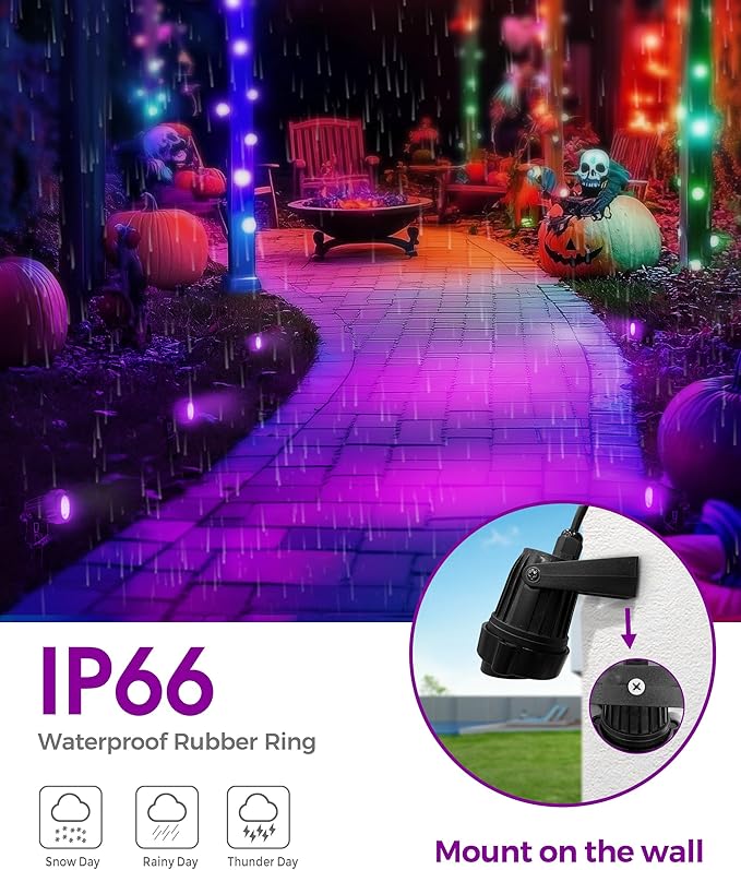L LOHAS LED Halloween Purple Light, Spot Lights Outdoor, 10W Dusk to Dawn Sensor LED Spotlights for Yard, IP66 Waterproof Pathway Outside Lights, 9.84-ft Cord, Lawn Decor Lamp, UL Listed,2 Pack
