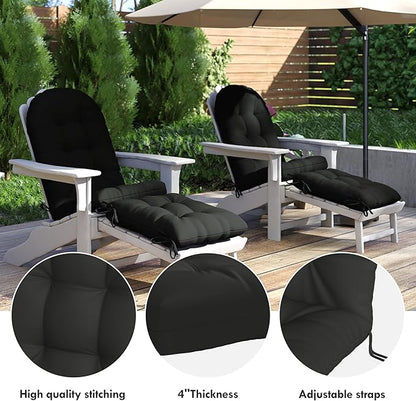 Adirondack Chair Cushion with Ottoman, Folding Adjustable Adirondack Seat Cushions, Waterproof Adirondack Patio Chair Pads for Garden, Deck, or Poolside, Small-Black-2