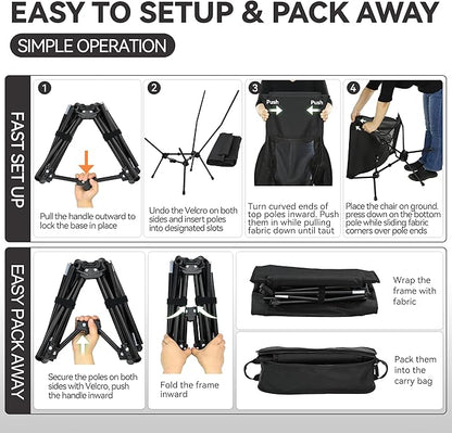 MARCHWAY Lightweight Folding High Back Camping Chair with Head Support, Stable Portable Compact for Outdoor Camp, Travel, Beach, Picnic, Festival, Hiking, Backpacking (Highback Black)