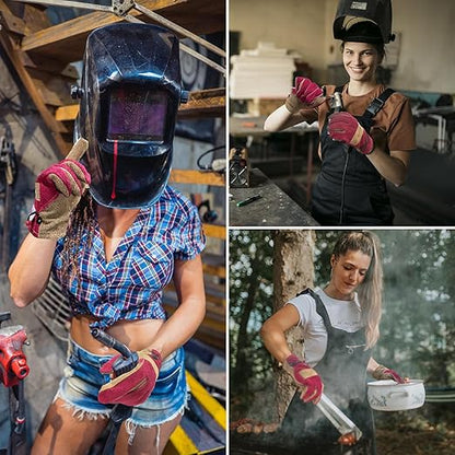 Women's Cotton Lined Leather Work Gardening Gloves, Rose Trimming, TIG/MIG Welding, Construction, Farm, Ranch Flexible Cowhide Gloves, Comfortable, Durable (Large)