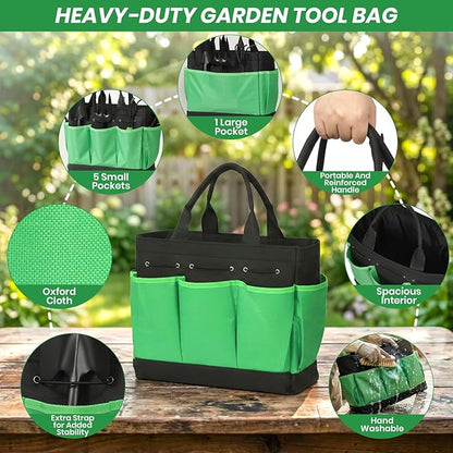 Velway Garden Tools Set -11-Piece Heavy Duty Hand Tool Kit with Ergonomic Handles, Rust-Proof, Carry Tote Bag – Gardening Gifts for Women & Men (Green)