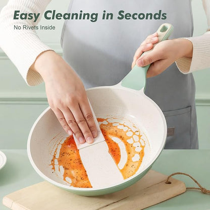 SENSARTE Nonstick Ceramic Frying Pan with Lid 10 Inch Omelet Pan Skillet, Free of Intentionally Added PFAS/PTFE Non-toxic Chef's Pan Induction Compatible Pan, Heat Resistant Handle, Mint Green