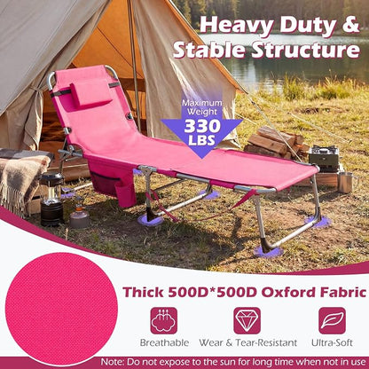 GYMAX Tanning Chair, 3 in 1 Sun Bathing Lounge Chairs with Face/Arm Holes & Side Pocket, Portable Lightweight Face Down Layout Tanning Chair for Outside, Beach, Backyard, Poolside (2, Pink)