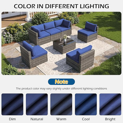 HOMREST 14-Piece Outdoor Patio Cushions, 25x25 Deep Seat Replacement, Water Resistant & Non-Slip for 6-Seat Wicker Sectional Sofa,Navy Blue