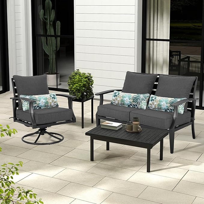 Aoodor Outdoor Chair Cushion, 22 x 24 Inch Water-Resistant, Fade-Resistant Olefin Frbric Patio Seat Cushions with Removable Cover and Adjustable Straps for Outdoor Furniture, Set of 2, Charcoal