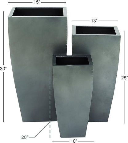Deco 79 Metal Indoor Outdoor Planter Light Weight Large Planter Pot with Tapered Base and Polished Exterior, Set of 3 Planters 20", 25", 30"H, Gray