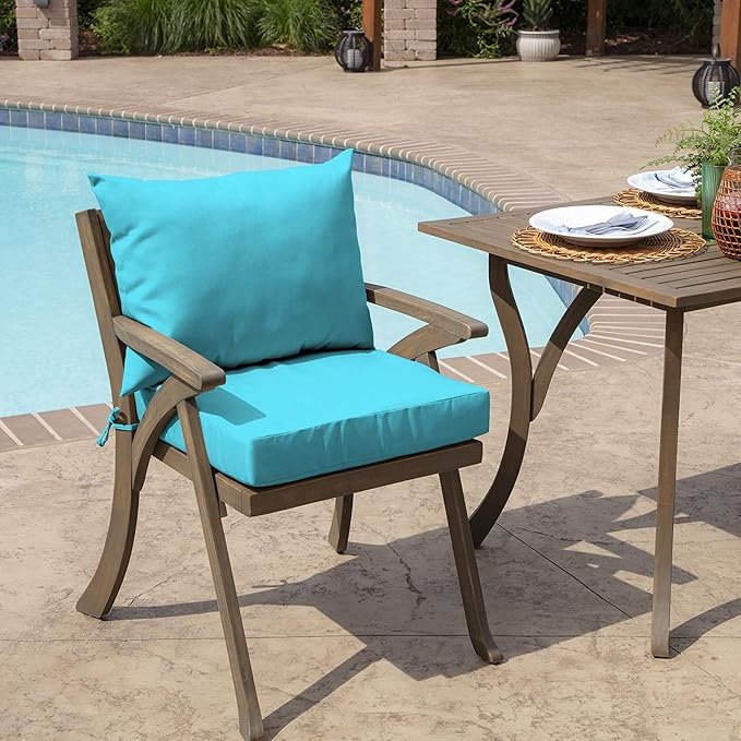 Arden Outdoor Dining Chair Cushion, 21 x 21, Rain-Proof, Fade Resistant 21 x 21, Pool Blue Leala