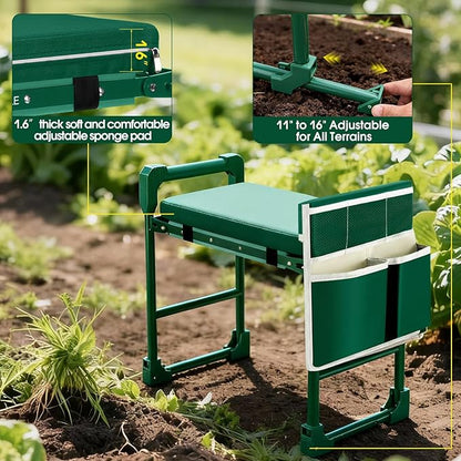 Garden Kneeler and Seat for Seniors: Heavy Duty 420 LBS Support Anti-Tip Multifunctional Gardening Stool Bench with Widened Thick Soft Kneeling Pad &Tool Bag - Foldable for Gardeners