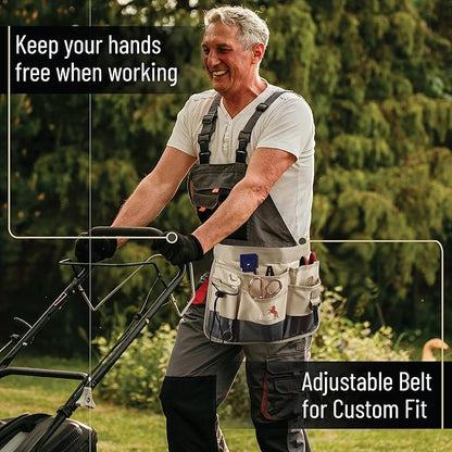 UNCO- Adjustable Gardening Belt, Beige, 7 Pockets, Wear, Cut and Water Resistant, Garden Tool Belt Pouch, Waist Apron with Pockets