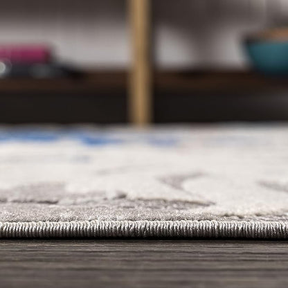 JONATHAN Y Tropics Palm Leaves Indoor Outdoor Area Rug 4X6 Gray/Blue, Boho for Backyard, Patio, Porch, Easy-Cleaning, High Traffic, Pet-Friendly, Non-Shedding (AMC100A-4)