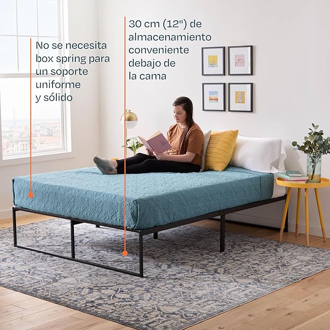 Linenspa Folding Metal Platform Bed Frame - Easy Assembly - Sturdy Steel - No Box Spring Needed - Underbed Storage - Mattress Foundation - 14" High - Traditional Design - Queen Size